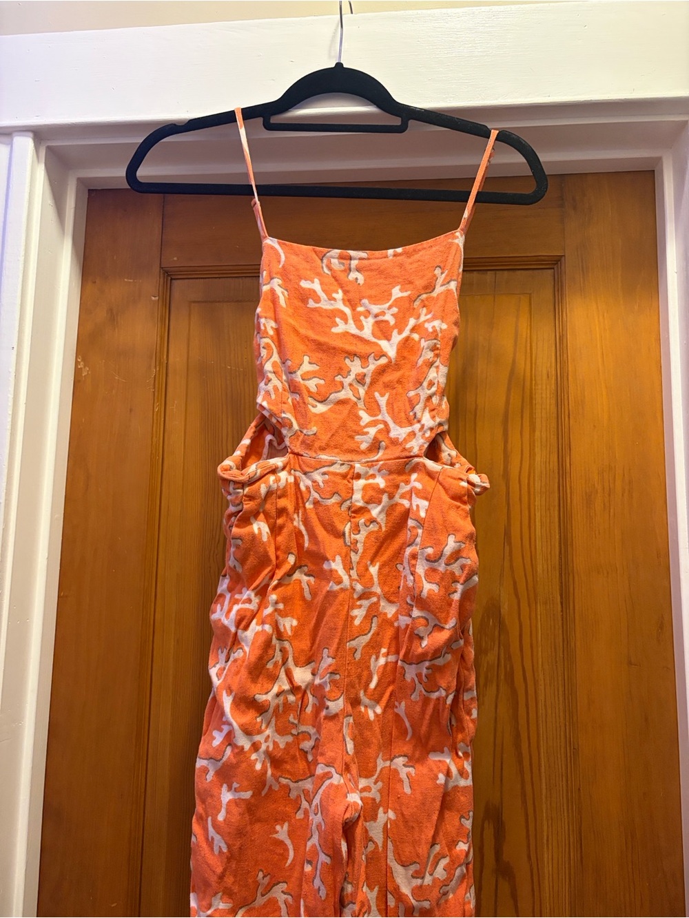 Anthropologie Orange and White Cutout Tie Jumpsuit